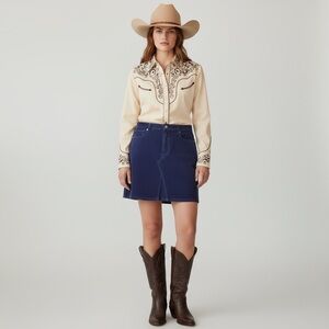 Frye & Co Corduroy Skirt Women’s 12 Navy Blue Western Rodeo Country Above Knee